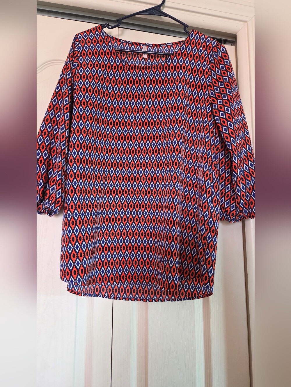 Auditions Geometric Print Tunic in Red and Blue